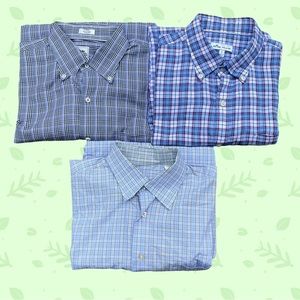 Peter Millar Nanoluxe button down dress shirt Men small plaid classic fit. 3 set